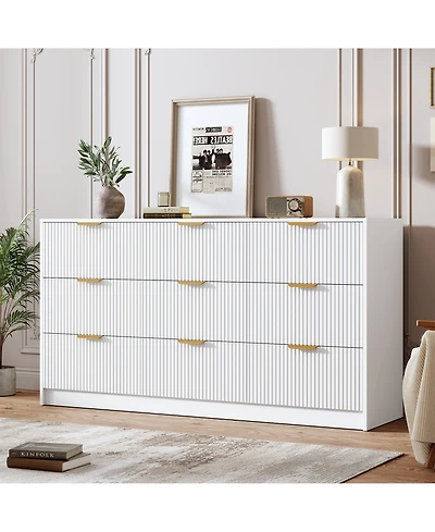 gaomon Fluted 9 Drawers Dresser for Bedroom, 59" Wide Modern Chest of Drawers with Metal Handles, For Living Room, Entryway, Hallway