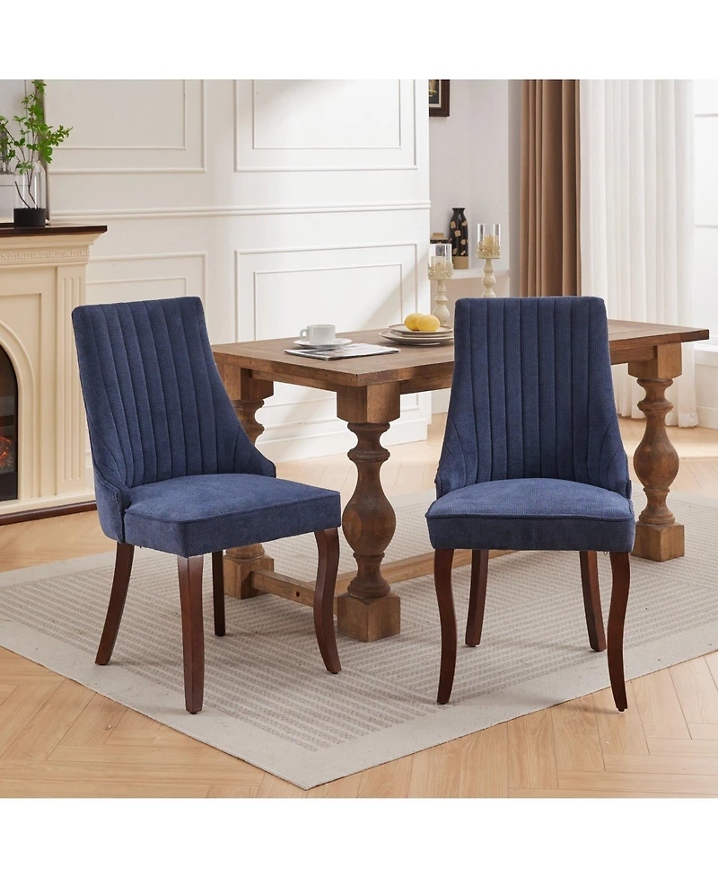 Rayon Cloth Flocking Linen Dining Chairs Channel Kitchen Dinner Chair Comfy Fabric Upholstered Accent for Room,Set of 2
