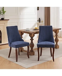 Rayon Cloth Flocking Linen Dining Chairs Channel Kitchen Dinner Chair Comfy Fabric Upholstered Accent for Room,Set of 2