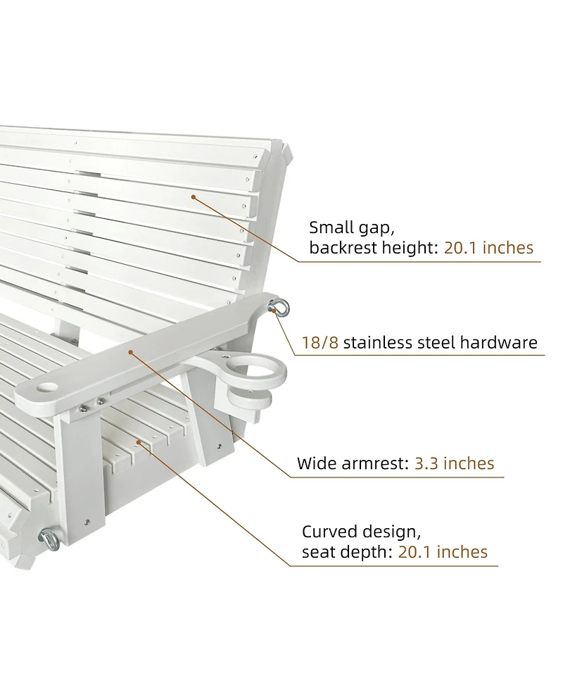 Mega Casa 2 Seater 4 Ft Hdpe Porch Swing with 18/8 Stainless Steel Bolts, Ergonomic Design, Ultra Weather-Resistant, for Outdoor Patio Garden Yard