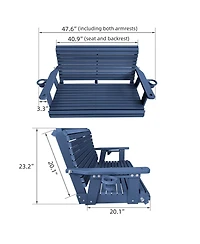 Mega Casa 2 Seater 4 Ft Hdpe Porch Swing with 18/8 Stainless Steel Bolts, Ergonomic Design, Ultra Weather-Resistant, for Outdoor Patio Garden Yard