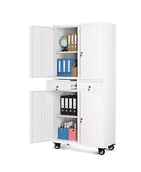 Gaomon 73" Heavy Duty Metal Storage Cabinet with Wheels, Locking Doors and 2 Drawers for Garage, Workshop, Office