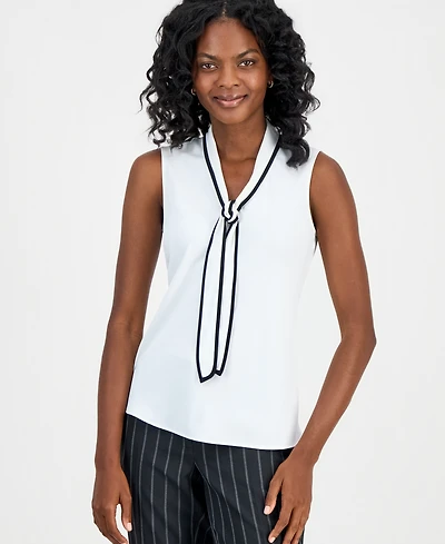 Kasper Women's Tie-Neck Sleeveless Blouse