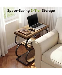 Tribesigns Narrow Side Table, 3-Tier Skinny Wooden End Table for Living Room, Slim Metal Nightstand
