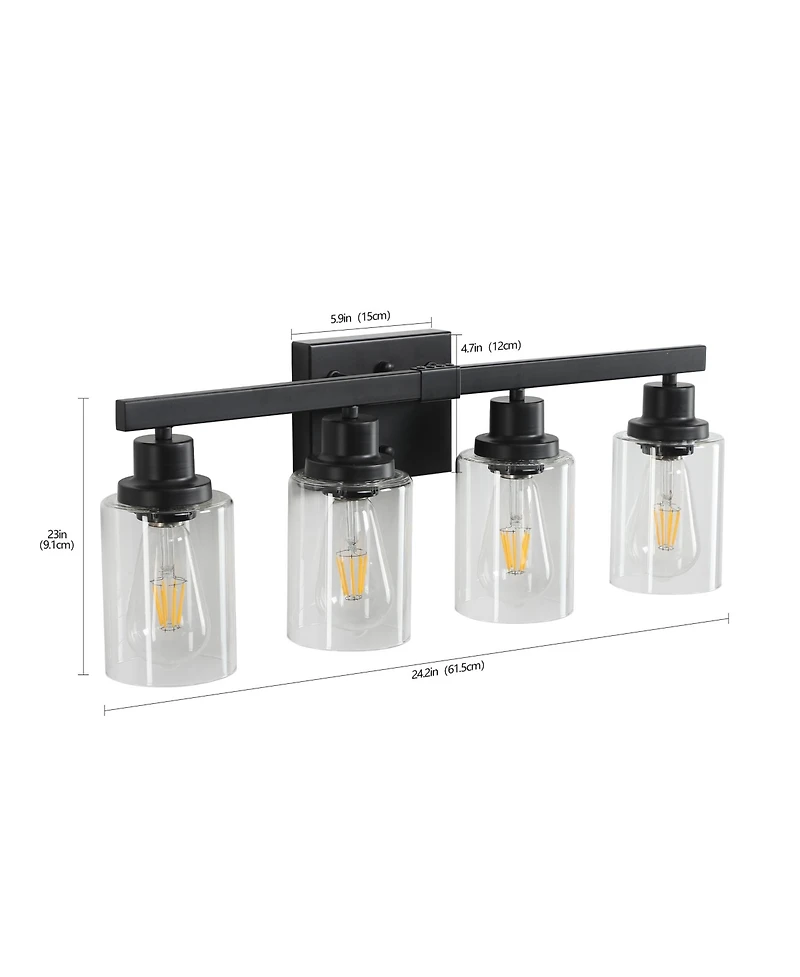 Busdays Modern Black 4 Light Bathroom Vanity Light Fixture Industrial Wall Sconce with Clear Glass Shades No Bulbs