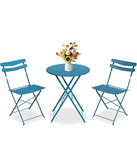 GarveeLife 3-Piece Folding Patio Bistro Set, Metal Outdoor Table and 2 Chairs, Space-Saving Compact Design for Balcony, Garden, Yard