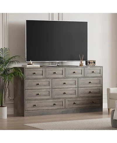 gaomon 12 Drawer Wide Wood Dresser for Bedroom, 65" Tv Stand Storage Cabinet Clothes Organizer for Living Room