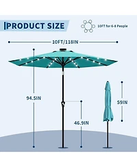 gaomon 10Feet Outdoor Table Solar Patio Umbrella with 32 Led Lights, Uv Protection for Pool