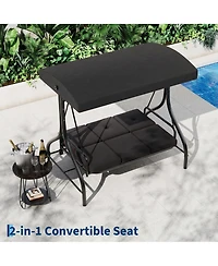 GarveeLife 3-Seat Outdoor Patio Swing Chair with Adjustable Canopy and Reclining Backrest Heavy Duty Metal Frame Thick Resistant