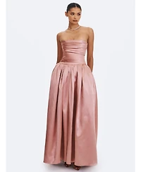 Miss Circle Women's Willette Satin Strapless Gathered Maxi Dress