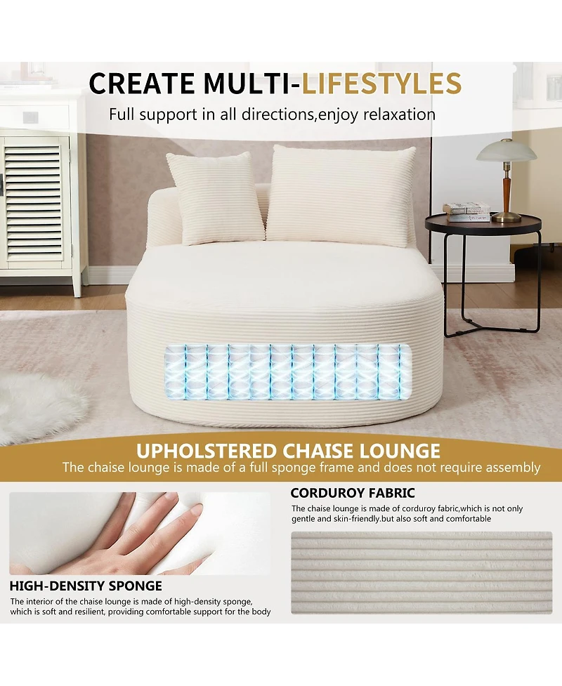Streamdale Furniture Corduroy Oversized Sleeper Sofa with Wide Seat and Two Pillows, No Assembly Required