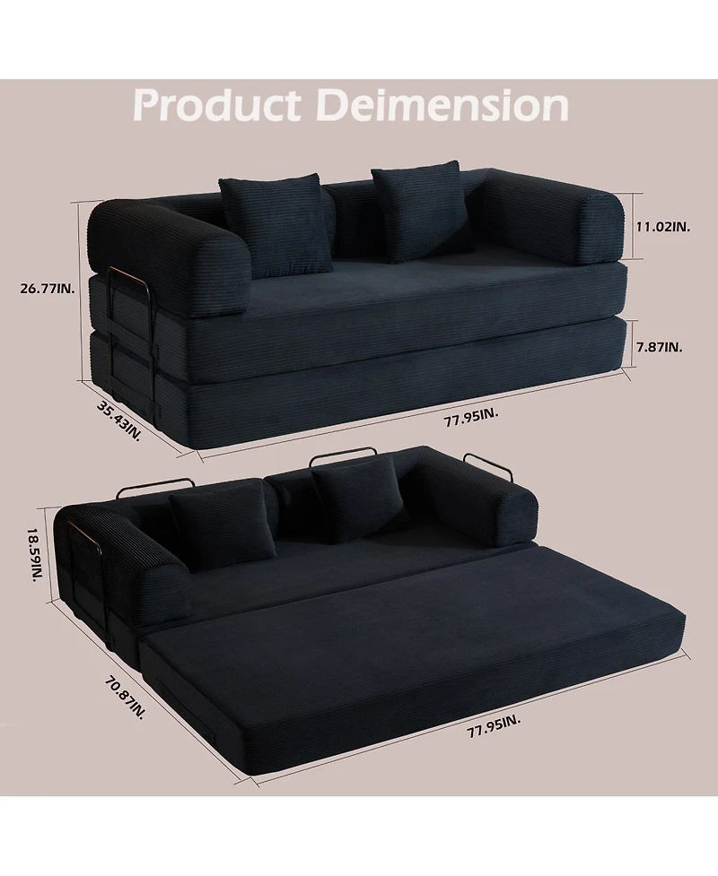 Streamdale Furniture Convertible Sleeper Sofa Bed with Pillow, Corduroy Folding Mattress Couch
