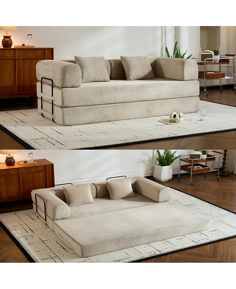 Streamdale Furniture Convertible Sleeper Sofa Bed with Pillow, Corduroy Folding Mattress Couch