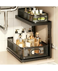 Yigii 2-Tier Under Cabinet Organizer with Ball-Bearing Slides for Easy Access & Adjustable Height