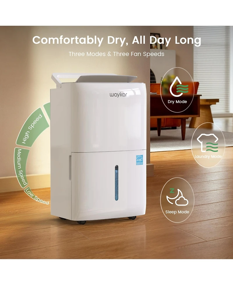 Waykar 80 Pint Energy Star Dehumidifier for Rooms Basement Space up to 5000 Square feet