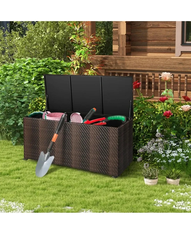 Yiortwo 96 Gallon Wicker Deck Box with Wheels, Waterproof Outdoor Storage Bin