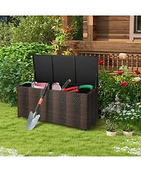 Yiortwo 96 Gallon Wicker Deck Box with Wheels, Waterproof Outdoor Storage Bin