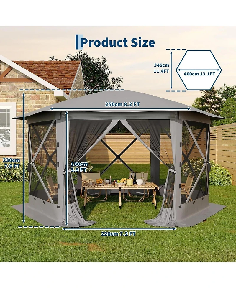 gaomon 13FT Pop Up Gazebo Tent with 6 Removable Wind Panels for Outdoor Events, Camping, Patio, Backyard