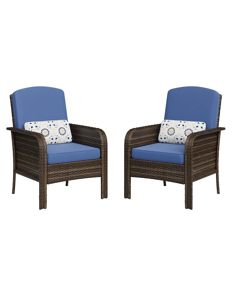 homfan 2 Pieces Patio Furniture Set, Outdoor Wicker Chairs of 2,All Weather High Back Rattan Chairs 2-Seater with Comfy Cushions for Porch Deck