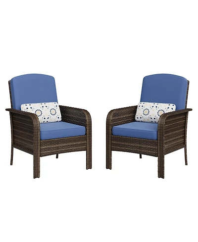 homfan 2 Pieces Patio Furniture Set, Outdoor Wicker Chairs of 2,All Weather High Back Rattan Chairs 2-Seater with Comfy Cushions for Porch Deck