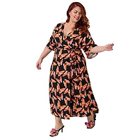 Unique Vintage Plus Tie Wrap Surplice Midi Dress