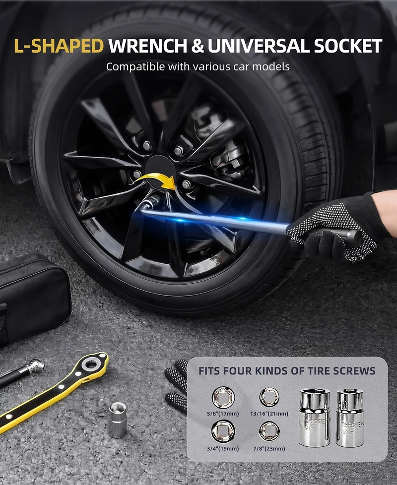 Sugift Car Jack 2 Ton (4409 lbs) Tire Changing Kit with Lug Wrench - Emergency Kit for Car, Suv, Mpv