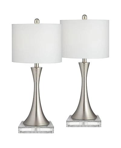 360 Lighting Gerson Modern Table Lamps Set of 2 with Square Risers 25 1 /2 Inches High Dimmers Led Drum Shade for Bedroom Living Room