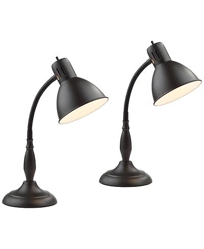 360 Lighting Breck 17" High Small Traditional Desk Lamps Set of 2 Gooseneck Arm Dark Finish Metal Home Office