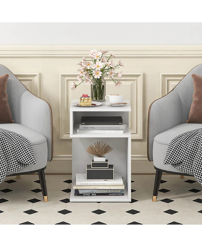 Gymax 2 pieces S-Shaped Side Table for Small Space Morden End Table with S-Shaped Frame