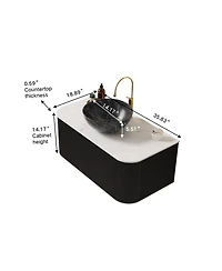 Sillysis Wall Mounted Bathroom Vanity, Artificial Marble Top with Bowl Sink, Striped Plywood Cabinet