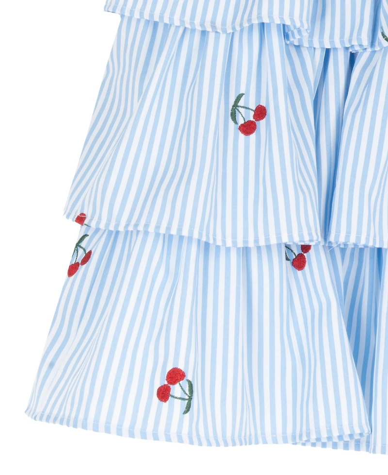 Rare Editions Girls' 2-6X Seersucker Gingham Cherry Embroidered 3 Tier Short Dress