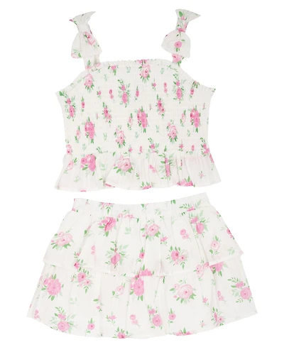 Rare Editions Girls' 2T-6X Printed Smocked Tank and Matching Tiered Skort, 2-Piece Set