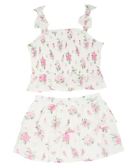 Rare Editions Girls' 2T-6X Printed Smocked Tank and Matching Tiered Skort, 2-Piece Set