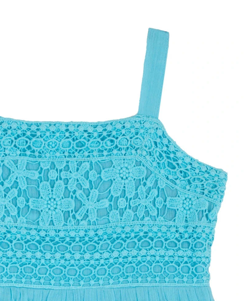 Rare Editions Girls' 2T-6X Crochet To Gauze Tiered Dress