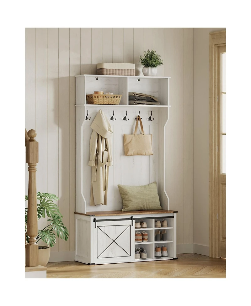 Slickblue Entryway Hall Tree with Bench and Shoe Storage Organizer Unit