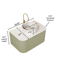 Sillysis Wall Mounted Bathroom Vanity, Artificial Marble Top with Round Ceramic Basin, 3D Striped Plywood Cabinet