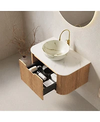 Sillysis Wall Mounted Bathroom Vanity with Sintered Stone Top,Ceramic Basin, Soft Close Drawer, Pre-assembled