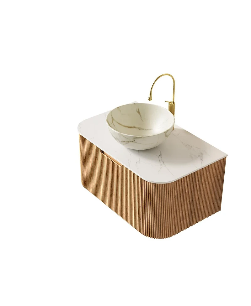 Sillysis Wall Mounted Bathroom Vanity with Sintered Stone Top,Ceramic Basin, Soft Close Drawer, Pre-assembled