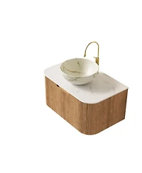 Sillysis Wall Mounted Bathroom Vanity with Sintered Stone Top,Ceramic Basin, Soft Close Drawer, Pre-assembled