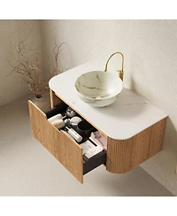 Sillysis Wall Mounted Bathroom Vanity with Sintered Stone Top, Ceramic Basin, Soft Close Drawer