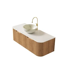 Sillysis Wall Mounted Bathroom Vanity with Sintered Stone Top, Ceramic Basin, Soft Close Drawer