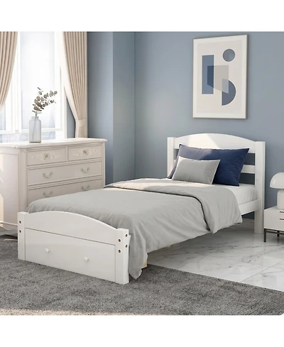 Sailvan Platform Twin Bed Frame with Storage Drawer and Wood Slat Support No Box Spring Needed