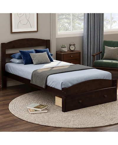 Sailvan Platform Twin Bed Frame with Storage Drawer and Wood Slat Support No Box Spring Needed
