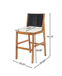 Rainsken Outdoor Bar Stools Set of 2, Acacia Wood Frame Counter Height Chairs with Cushion and Wicker Back for Kitchen Island, Poolside Patio