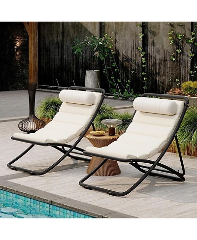 Asagikoiai 2-Piece Folding Rattan Lounge Chair Set, Adjustable Reclining Outdoor with Cushion-Asagikoiai