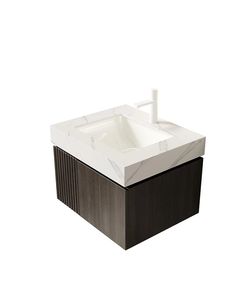 Sillysis Inches Wall Mounted Bathroom Vanity with Carrara Sintered Stone Top, Ceramic Sink, Soft Close