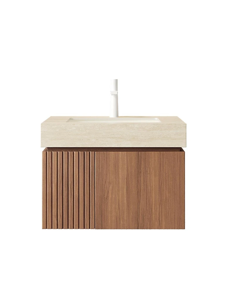Sillysis 24 Inches Modern Floating Bathroom Vanity with Sintered Stone Top, Undermount Sink, Soft Close Drawer and Ample Storage, Pre-assembled