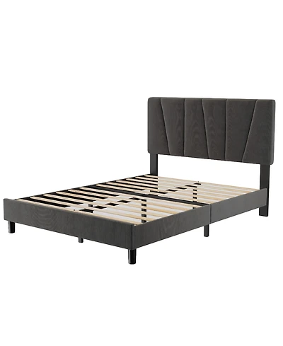 homfan Upholstered Platform Bed Frame with 3-Height Adjustable Headboard, Slat Support, No Box Spring Needed