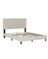 homfan Upholstered Platform Bed Frame with 3-Height Adjustable Headboard, Slat Support, No Box Spring Needed