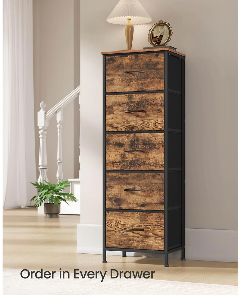 Slickblue Modern 5 Drawer Tall Dresser Rustic Finish Steel Frame Storage Cabinet